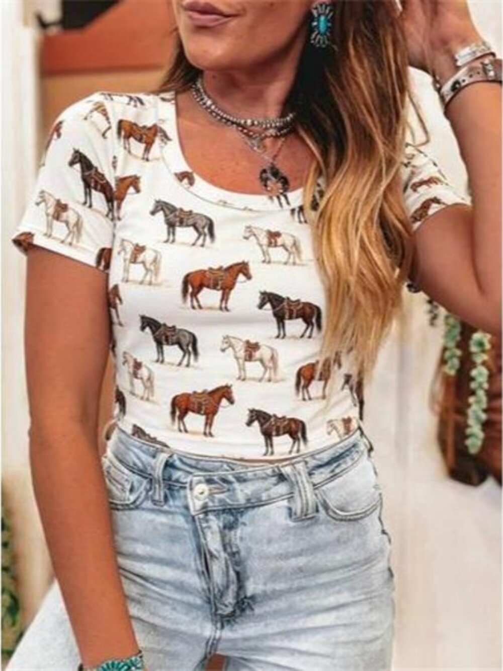 Wild West Horse Print Short Sleeve T-Shirt